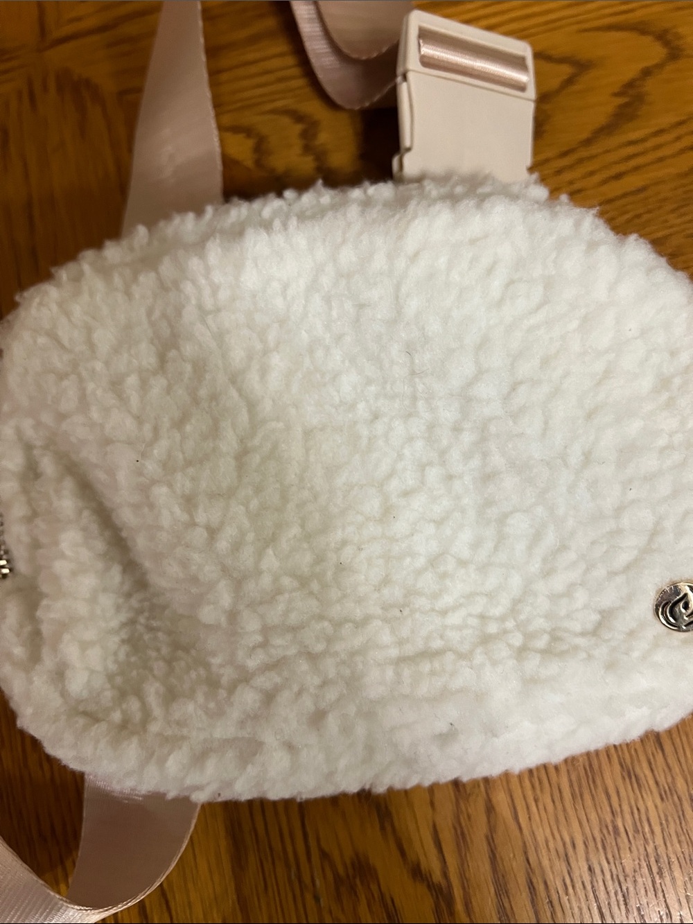 Apana White Faux Shearling Crossbody Bag with Blush Strap - Picture 7 of 8